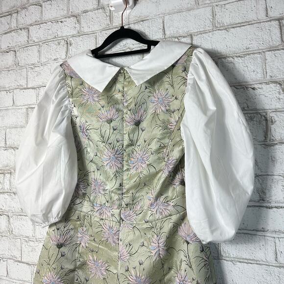 Anthropologie Floral Puff Sleeve Romper - Green and White - Picture 9 of 9